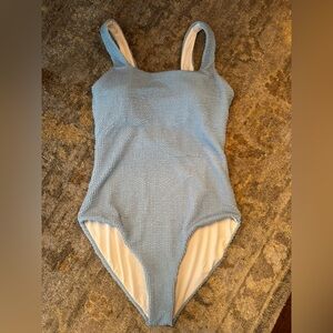 Hunza G inspired Blue Textured Women's One Piece Swimsuit by Anrabess